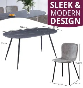 Hallowood Furniture Cullompton Large Oval Table (1.6m) with 4 Light Grey Leather Effect Chairs