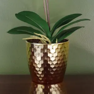 50cm Phalaenopsis Orchid Artificial - Purple / White - Gold Pot