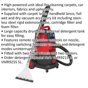 1300W Wet & Dry Valeting Machine - 30L Drum Capacity - Detergent Tank - 230V