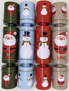 Crackers Ltd Set Of 4 Reusable/Recyclable Tin Christmas Crackers - Hats And Jokes Starter Pack Included