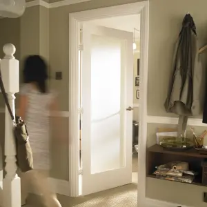 1 panel Frosted Glazed Shaker White Internal Door, (H)1981mm (W)762mm (T)35mm