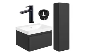 Aquarius Sophie 605MM Vanity Unit Matt Black Tall Boy Set with Matt Black Brassware