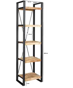 Kingwood Up-Cycled Industrial Mango Wood And Metal Narrow Open Bookcase