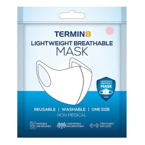 Termin8 Lightweight Breathable Reusable Face Mask for Adults, Machine Washable - Pink