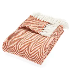 Woven Indoor Outdoor Washable Herringbone Cuddly Throw Rust - 130cm x 180cm