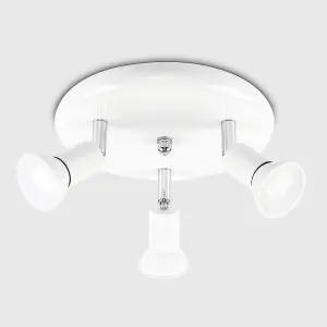 ValueLights Modern Gloss White Chrome 3 Way GU10 Ceiling Spotlight