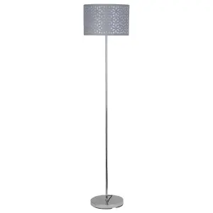 First Choice Lighting Set of 2 Chrome Stick Floor Lamps with Grey Laser Cut Shades