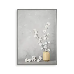 Cotton Flower Sprigs Framed Printed Canvas Floral Wall Art