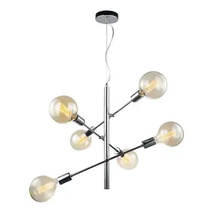 Luminosa Modern Hanging Pendant Chrome 6 Light , E27