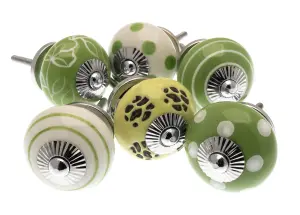 MangoTreeKnobs - Ceramic Door Knobs in Apple Green and White (Set of 6)