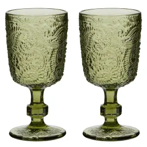 Set of 2 Luxury Bright Green Drinking Wine Glass Wine Goblets 300ml