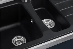 Liquida ZEN150BL 1.5 Bowl Composite Reversible Black Kitchen Sink And Waste Kit