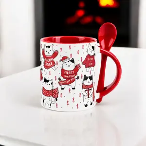 Purely Home Novelty Cat Mug and Spoon Set - Ceramic Cup Christmas Gifts for Cat Lovers