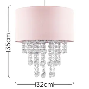 ValueLights Jesmond Pink Ceiling Pendant Droplets Shade and B22 GLS LED 10W Warm White 3000K Bulb