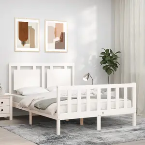 Berkfield Bed Frame with Headboard White Small Double Solid Wood