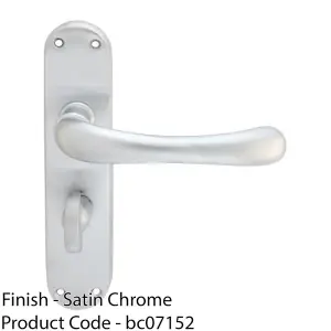 Smooth Rounded Bathroom Latch Door Handle - Satin Chrome Lever On Backplate