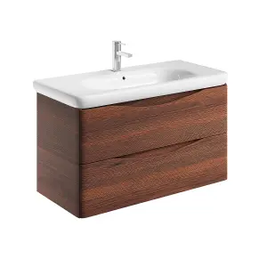 Eden 900mm Wall Hung Vanity Unit in Redwood & Link Resin Basin