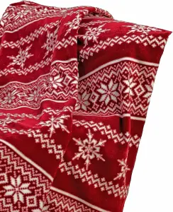 Celebright Christmas Fleece Throw - Large 50 x 60 Inch - Fluffy Microfiber Blanket - Scandi Nordic Red