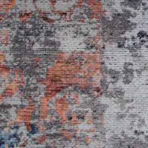 Neutral Multicolour Distressed Abstract Anti Slip Washable Runner Rug 80x300cm