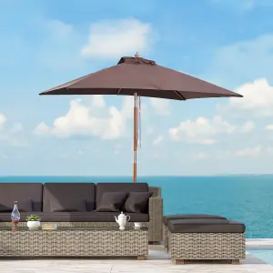 Outsunny Wooden Patio Umbrella Market Parasol Outdoor Sunshade 6 Ribs Coffee