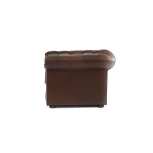 Chesterfield Low Back Club ArmChair Antique Brown Real Leather In Classic Style