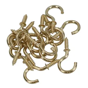 Shouldered Screw Hooks Fasteners Hanger Brass Plated 10mm Dia 19mm Length 16pc