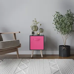 URBNLIVING 50cm Height Dark Pink Drawer Cube Black Shelving Unit with Scandinavian Pine Legs