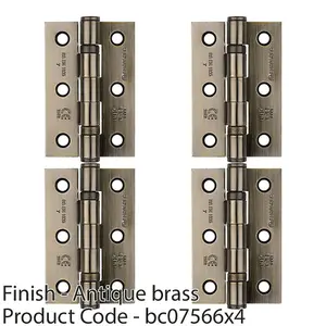 4 PACK - PAIR Grade 7 Ball Bearing Hinge - 76 x 51mm Antique Brass Interior Door Fixing