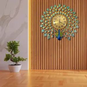 Retro Peacock Wall Clock  Non Ticking 70cm Silent Watch for Home & Office Decor