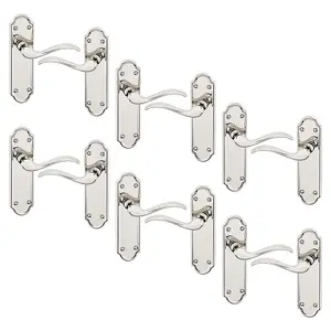 URBNLIVING 170mm Length 12 Pcs Lisbon Metal & Polished Nickel Latch Door Plain Handles Set