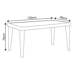 150x90cm Glass Top Outdoor Dining Table - Rectangular Anthracite Rattan Style