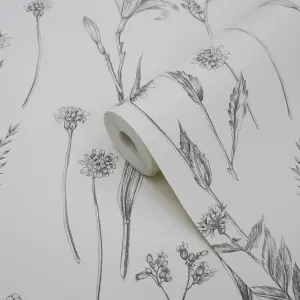 GoodHome Conyza Grey & white Floral Textured Wallpaper Sample