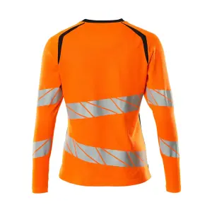 Mascot Accelerate Safe Ladies Fit Long-Sleeved T-shirt (Hi-Vis Orange/Dark Navy)  (X Small)