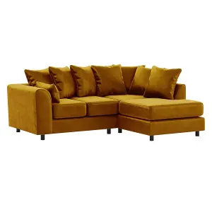 Brooklyn Plush Velvet 3 to 4 Seater L Shaped Corner Sofa Foam Gold Right Hand Facing