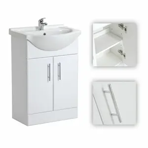 Nes Home Dyon 550mm Floor Standing Assembled Vanity Basin Unit White