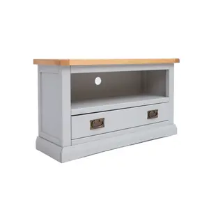 Loreo Light Grey 1 Drawer TV Cabinet Brass Drop Handle