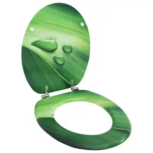 WC Toilet Seat with Lid MDF Green Water Drop Design