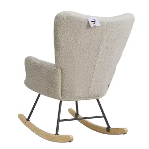 Rocking Armchair Tufted Upholstered Rocker Chair Recliner Sofa Chair, Cream