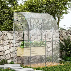 Outsunny 143x118x212cm Walk-In Lean to Wall Tunnel Plastic Greenhouse with Doors