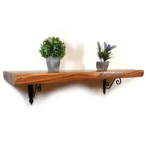 Wooden Shelf with Bracket WOZ 140x110mm Black 175mm Medium Oak Length of 170cm