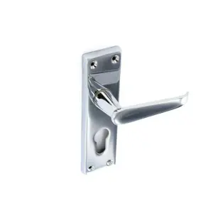 Securit Chrome Euro Lock Handle (Pack of 2) Silver (150mm x 48mm)