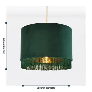 First Choice Lighting Set of 2 Spruce Green Velvet With Gold Inner Tassled Light Shades