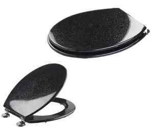 18 INCH MDF Universal Oval Toilet Seat, Stainless Steel Hinges, Eco-Friendly, Adjustable Seat (Black Glitter)