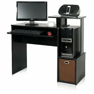 Furinno Econ Multipurpose Home Office Computer Writing Desk w/Bin, Black/Brown