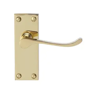 Toen Polished Brass effect Aluminium Scroll Latch Door handle with Hinges (L)99mm (D)58mm