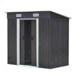 6 x 4 ft Pent Metal Garden Shed Outdoor Tool Storage Shed with Base Foundation, Charcoal Black