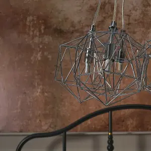 ValueLights Jerome Industrial 5 Way Geometric Chrome Wire Basket Cage Ceiling Pendant Light Fitting