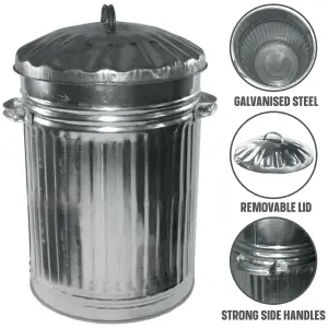 Galvanised Metal Bin Waste Rubbish Dustbin Rubbish Waste Animal Feed Outdoor or Indoor Bin, Retro Bin 45L