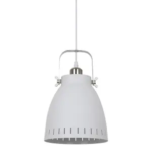 Luminosa Industrial And Retro Hanging Pendant White, Satin Nickel 1 Light  with White Shade, E27