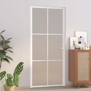 Berkfield Interior Door 93x201.5 cm White Matt Glass and Aluminium